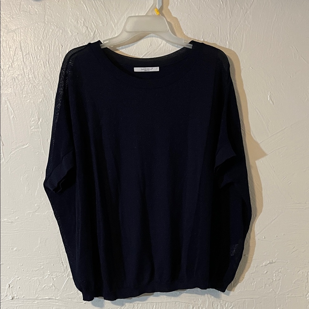 Santorelli Navy Ribbed Crewneck Sweater